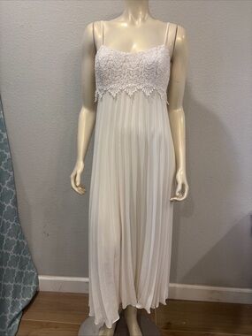Spaghetti Strap Lace Bodice Pleated Maxi Nightgown Bride Classy Romantic Fairy